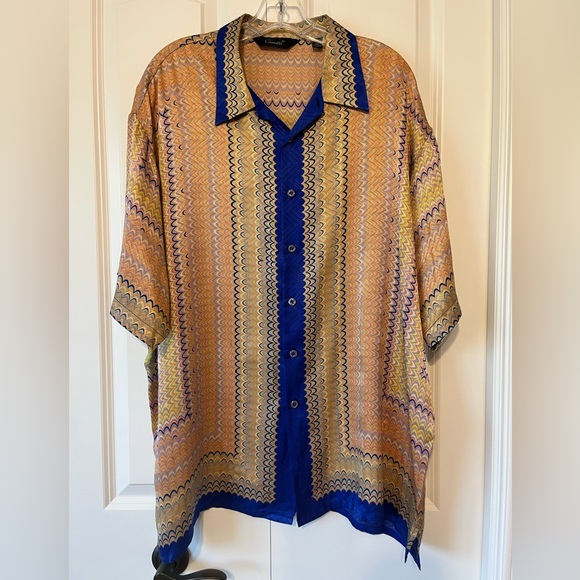 Genelli Other - Genelli Men's XL 100% Silk Multi Color Short Sleeve Shirt Classy Designer Print